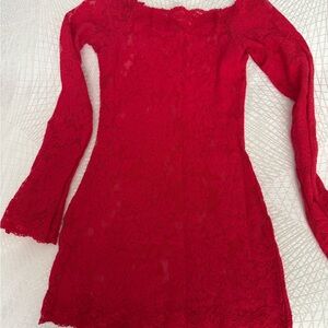 Victoria’s Secret red lace off the shoulder, boat neck, baby doll size XS